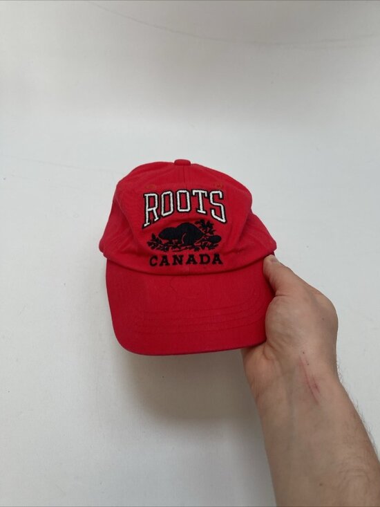 Y2K Roots Canada Beaver Logo Cap Hat Youth Red Adjustable Dad Spell out Logo - Picture 8 of 8